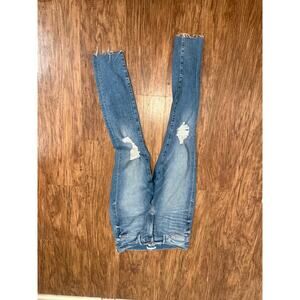 Good American Jeans Women Distressed Skinny High Rise Raw Hem Wash Denim